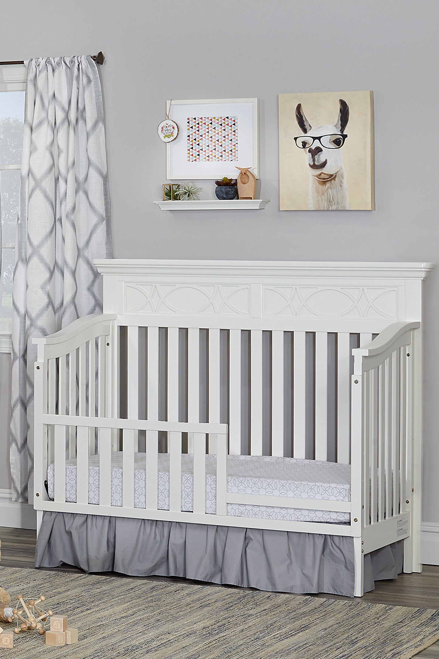 White Solid and Manufactured Wood Standard Four In One Convertible Crib-5
