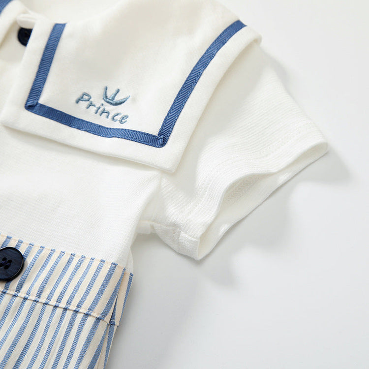 Summer Arrival Baby Boys Short Sleeves Cute Striped Pattern Navy Style Rompers-2