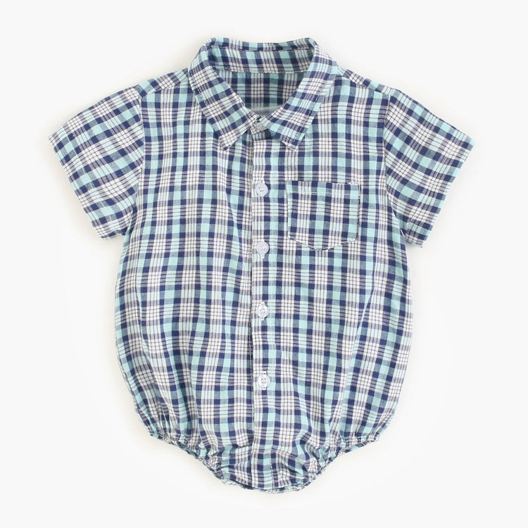 Baby Boy Plaid Pattern College Style Onesies-4