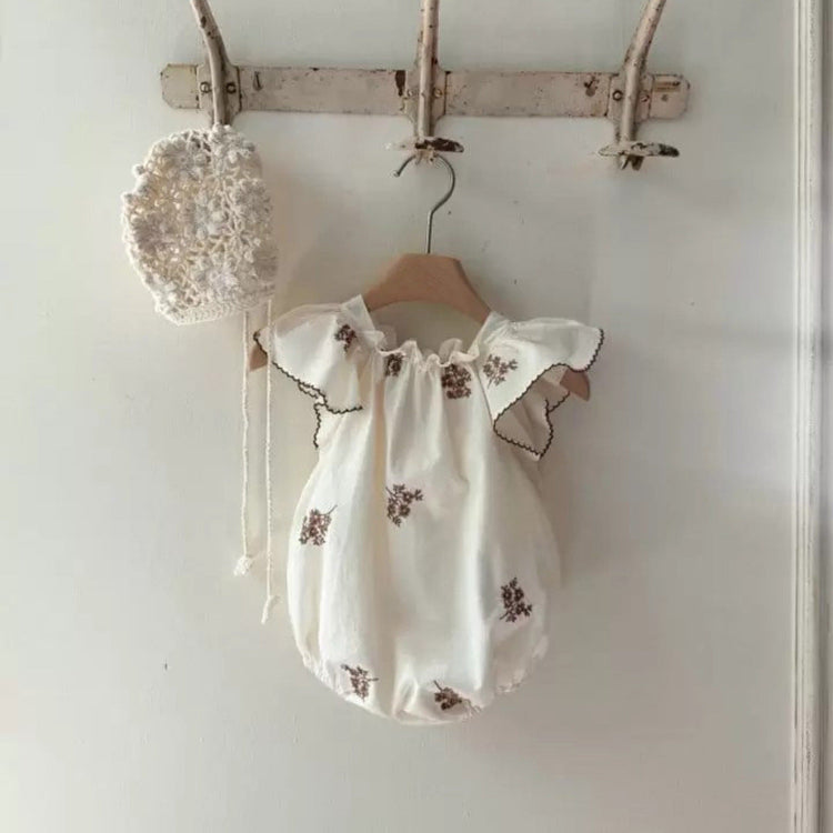 Summer Hot Selling Baby Kids Girls Fly Sleeves Flowers Pattern Embroidered Princess Onesies-3