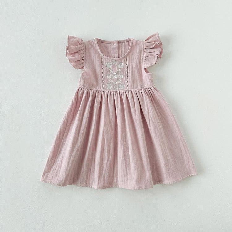 Summer New Arrival Kids Girls Fly Sleeves Floral Pattern Embroidery Princess Dress-2