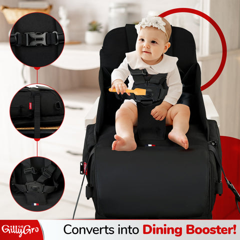 GillyGro Pro | 5-in-1 Parent Backpack with Inbuilt Booster & 13