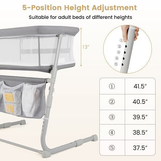 Baby Bassinet Bedside Crib with Adjustable Height Comfy Mattress-Gray-2
