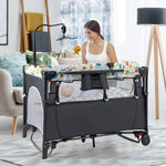 Grey Foldable Baby/Toddler Playpen Bassinet Bed Crib Music Box-2