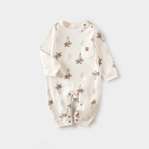 Spring Arrival Baby Unisex Long Sleeves Simple Pattern Rompers-0