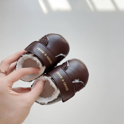 Winter Hot Selling Baby Letters Print Cozy Fleece Toddler Walking Shoes-1