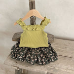 Summer Hot Selling Baby Girls Sleeveless Solid Color Strap Top And Floral Shorts Clothing Set-2