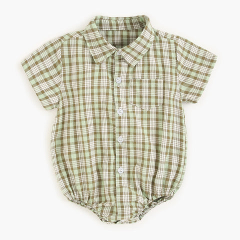 Baby Boy Plaid Pattern College Style Onesies-0