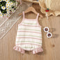 Summer Arrival Baby Girls Cute Thin Striped Pattern Sleeveless Strap Onesies-2