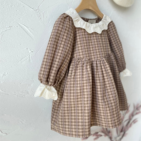 New Autumn Infant Baby Girl Grid Design Dress & Onesie-0