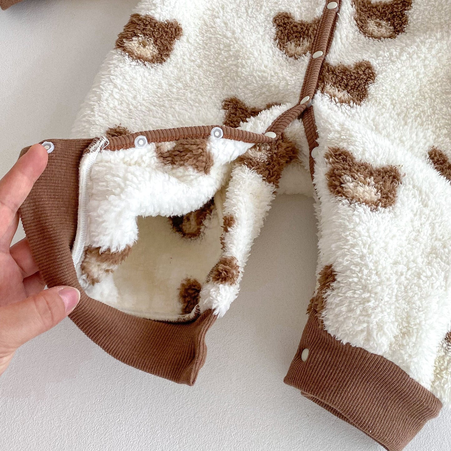 Winter Arrival Baby Cute Teddy Hooded Design Warm Fleece Rompers-1
