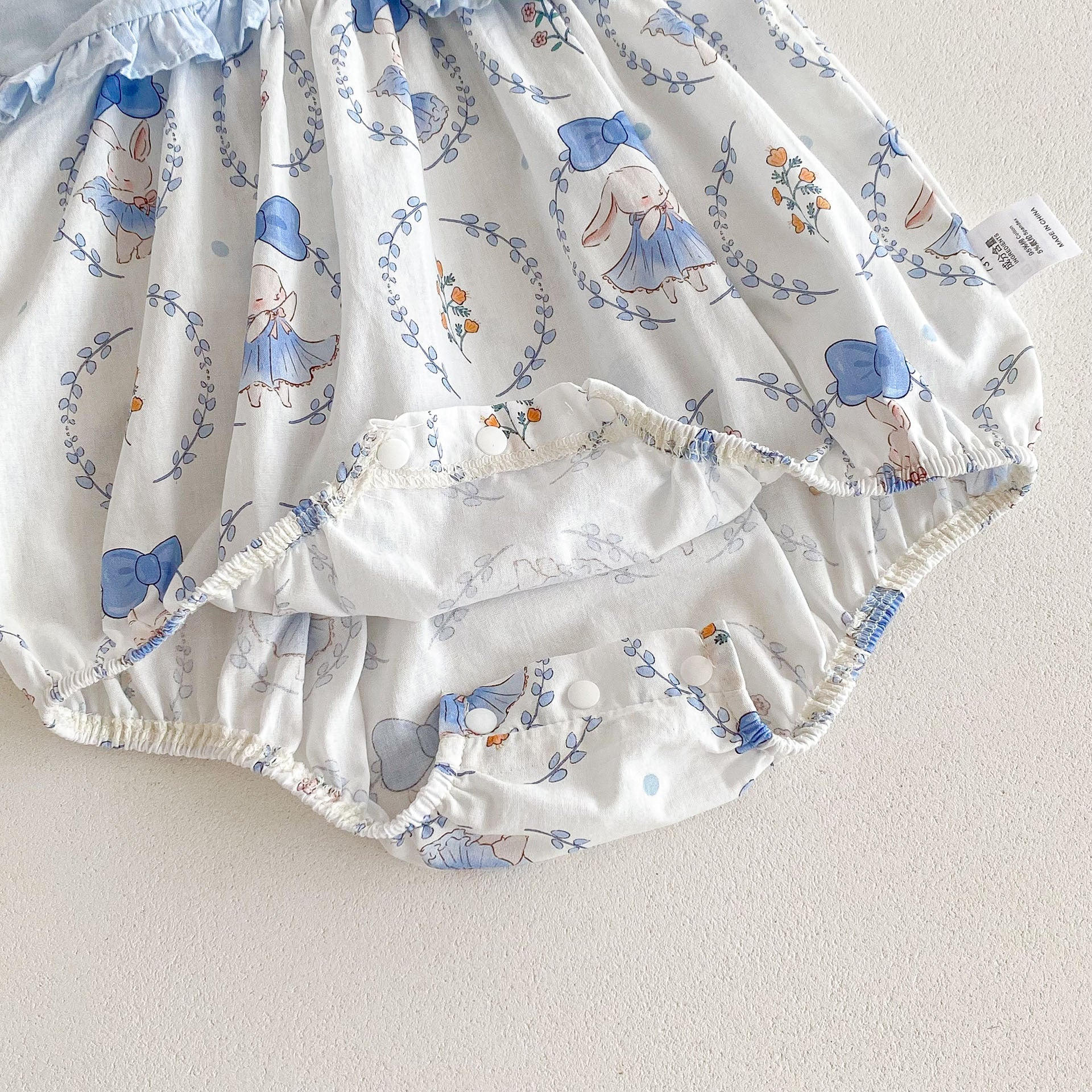 Summer Hot Selling Baby Girls Sleeveless Crew Neck Rabbits Pattern Onesie-3
