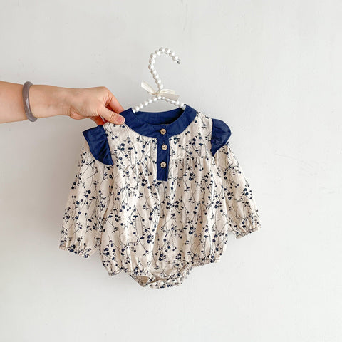 Baby Girl Contrast Color Flower Graphic Onesies-0