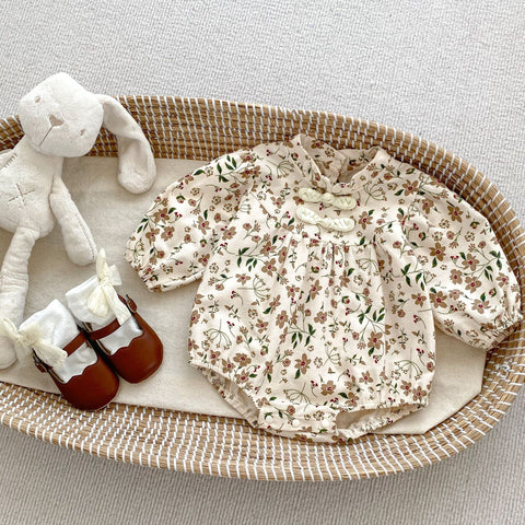 Autumn Floral Pattern Chinese Style Baby Onesies-0
