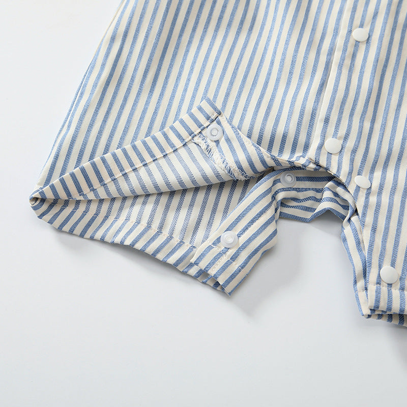 Summer Arrival Baby Boys Short Sleeves Cute Striped Pattern Navy Style Rompers-3