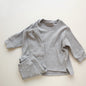 Spring and Autumn Kids Unisex Casual Solid Color Long Sleeves Striped Top and Pants Knitted Clothing Set-0