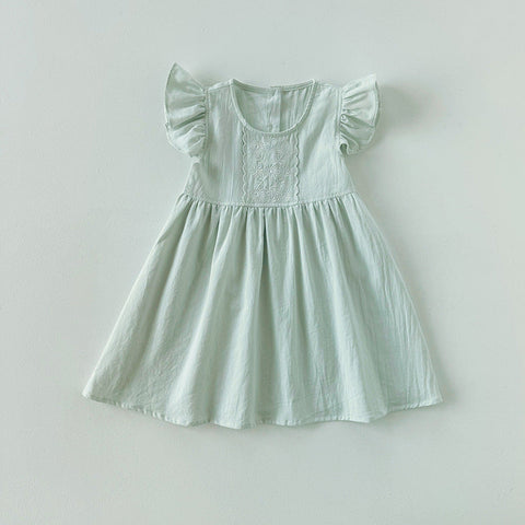 Summer New Arrival Kids Girls Fly Sleeves Floral Pattern Embroidery Princess Dress-0