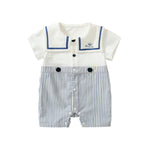 Summer Arrival Baby Boys Short Sleeves Cute Striped Pattern Navy Style Rompers-4