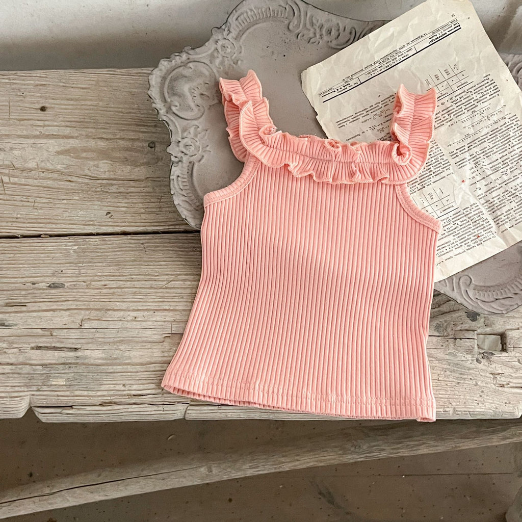 Summer Hot Selling Baby Girls Sleeveless Solid Color Strap Top And Floral Shorts Clothing Set-5