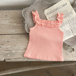 Summer Hot Selling Baby Girls Sleeveless Solid Color Strap Top And Floral Shorts Clothing Set-5