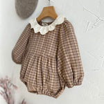 New Autumn Infant Baby Girl Grid Design Dress & Onesie-3