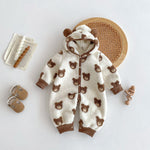 Winter Arrival Baby Cute Teddy Hooded Design Warm Fleece Rompers-3
