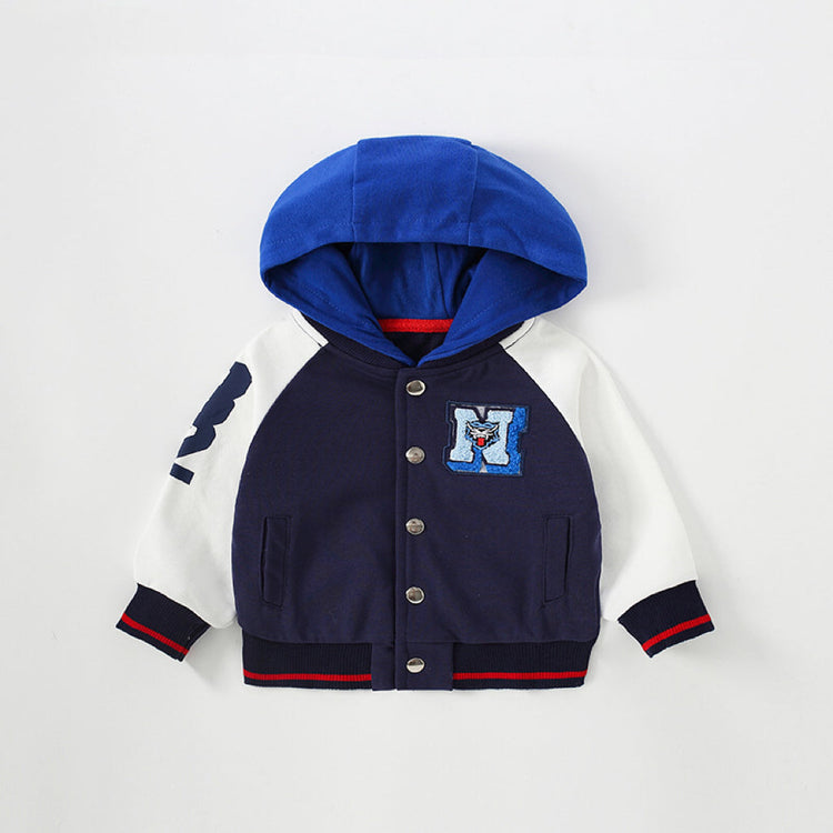 Baby Boy Embroidered Pattern Colorblock Design Cool Coat-2