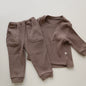 Spring and Autumn Kids Unisex Casual Solid Color Long Sleeves Striped Top and Pants Knitted Clothing Set-2