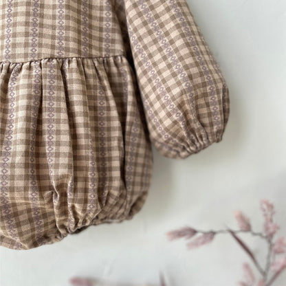 New Autumn Infant Baby Girl Grid Design Dress & Onesie-4
