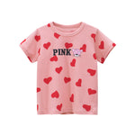 Baby Girls Heart Print Round Collar Short-Sleeved Tee Shirts-0